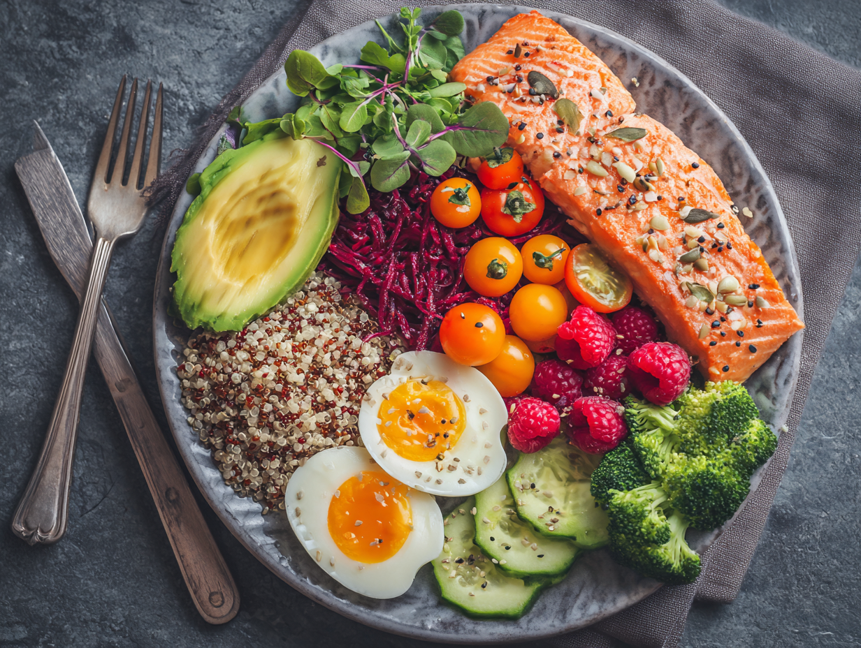 Zdravé farebné jedlo na tanieri